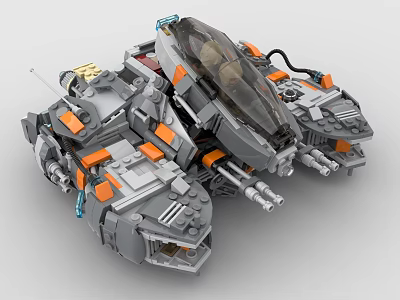 Building Blocks Sci-Fi Spaceship Model With Gray Orange Design Transparent Cockpit And Weapon Components 3d model