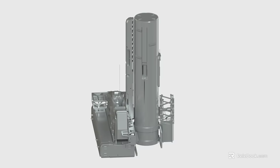 Gray Industrial Mechanical Structure With Cylindrical Main Body And Supporting Frame 3d model 