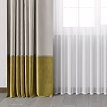 Modern Curtains With Light And Golden Bottom Panels For Double Window Decor