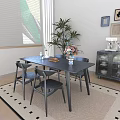 Modern Black Table and Chair Set in Bright Interior with Green Plant Wall Art Rug
