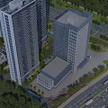 Modern High Rise Residential Buildings with Green Areas Central Plaza and Nearby Roads