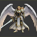 Mythical Angel Character In Armor With White Feathered Wings Golden Hair And Sword