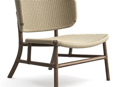 Stylish Outdoor Chair With Beige Woven Seat Backrest And Wooden Frame Design 3d model