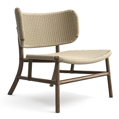 Stylish Outdoor Chair With Beige Woven Seat Backrest And Wooden Frame Design 3d model