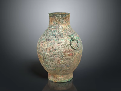 Ancient Bronze Sculpture Vase With Intricate Carved Patterns And Ring Handles 3d model