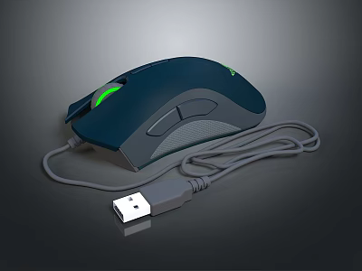Ergonomic Wired Computer Mouse With Green LED Lights And USB Cable 3d model