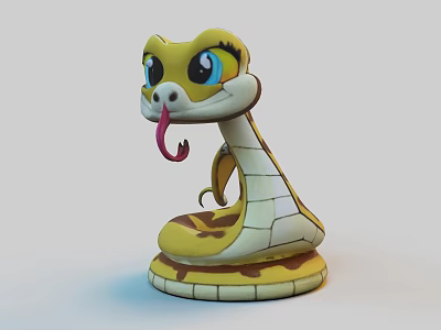Cute Cartoon Yellow And White Snake With Big Eyes And Sticking Tongue 3d model