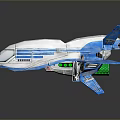 Blue and White Futuristic Spaceship Model With Detailed Structure And Aerodynamic Design