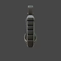 3D Rendered Sci-Fi Gun Featuring Silver Metallic Texture Complex Mechanical Structure And Yellow Triangle Symbol