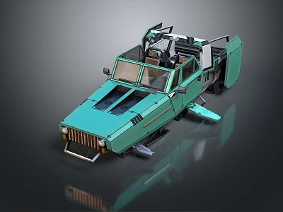 Green Futuristic Car With Unique Design Open Doors And Roof Equipment 3d model