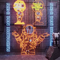 Neon Decorative Lights Featuring Astronaut Design On Grid Background With Ornaments 3d model