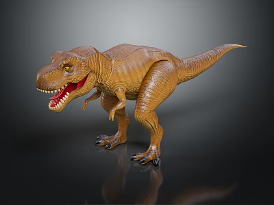 Standing Brown T Rex Dinosaur Character Model With Open Mouth And Sharp Teeth 3d model