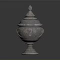 Silver Decorative Urn With Intricate Carvings Ornate Lid And Pedestal Base