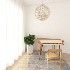 Nordic Piano Wooden Chair Piano Chandelier 3d model