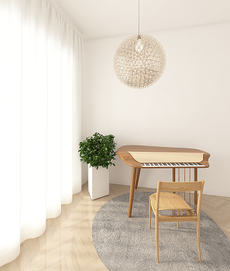 Nordic Piano Wooden Chair Piano Chandelier 3d model