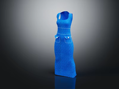 Elegant Stylish Blue Sleeveless Dress With Textured Fabric And Front Pockets 3d model