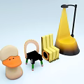 Creative Art Installation Featuring Duck Shaped Arch Structure Stacked Books And Yellow Street Lamp