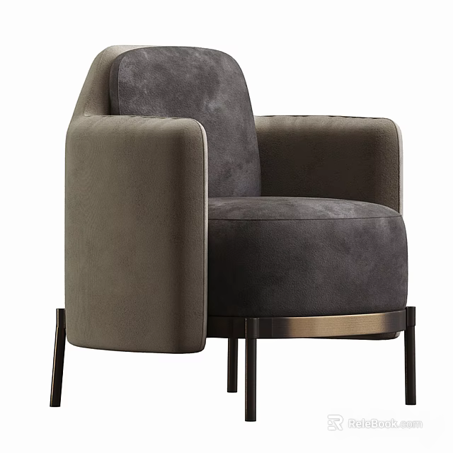 Elegant Modern Single Sofa With Gray Velvet Upholstery And Metal Legs Design 3d model 