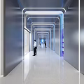 Modern Elevator Hallway With Sleek Metallic Walls Illuminated LED Stripes And Smooth Flooring