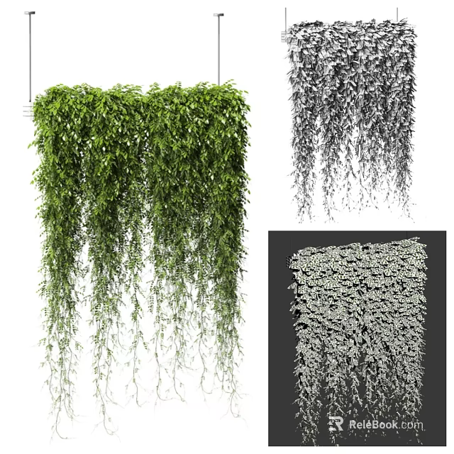 Lush Green Hanging Vines With Trailing Leaves For Decorative Wall Mesh 3d model 