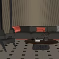 Middle ancient style three-person sofa coffee table single person sofa background wall 3d model