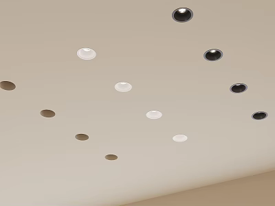 Downlights and Spotlights in White Black Brown on Light Colored Ceiling Modern Design 3d model