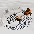Soft Beige Curved Sectional Sofa And Marble Coffee Table Set For Modern Minimalist Living Room