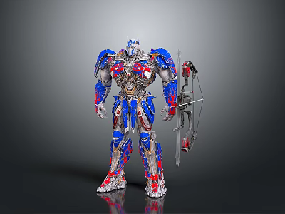 Optimus Prime Game And Movie Character With Blue Red Silver Mechanical Design Holding Weapon 3d model
