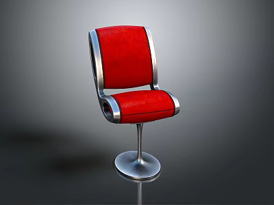 Modern Leisure Chair With Red Upholstery And Silver Metal Frame Round Base 3d model