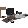Modern Office Desk Setup With Open Book Laptop Coffee Cup Notebook Pen And Glasses