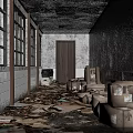 Abandoned Warehouse Interior With Cardboard Boxes Dust And Sunlight Through Windows 3d model