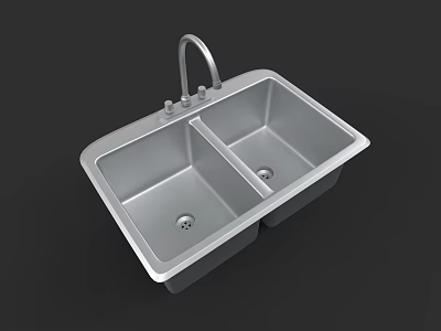 Durable Stainless Steel Double Bowl Kitchen Sink With Faucet Modern Practical Design 3d model