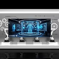Industrial Equipment Automated Production Line Featuring Robotic Arms Gears And Blue Technological Components