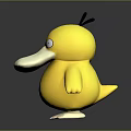 Yellow Cartoon Duck Character With Big Eyes Long Beak Black Tuft And White Feet