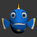 Cartoon Blue Fish with Yellow Accents Orange Spots Big Eyes on Dark Background 3d model
