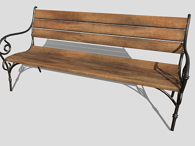 Classic Outdoor Wooden Bench with Metal Frame and Armrests for Garden Patio Use 3d model