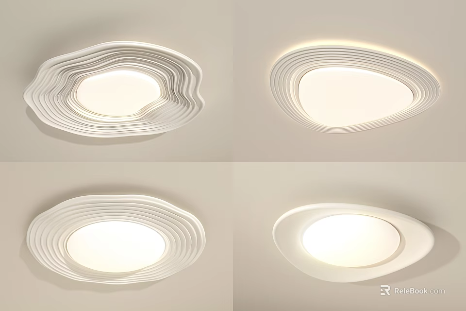Stylish Modern White Ceiling Lights With Wavy Layered Design And Soft Warm Light 3d model