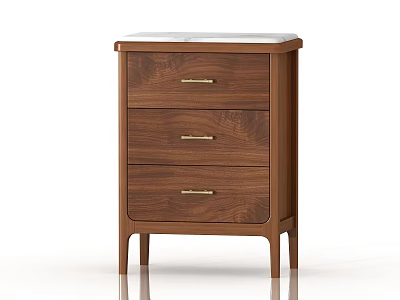 Modern Walnut Wood Entryway Side Cabinet With Marble Top Three Drawers And Metal Handles 3d model