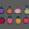 Colorful Cartoon Fruit Toys Including Apple Strawberry Pineapple Peach And Pear Shapes