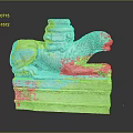 Intricate Ancient Stone Lion Sculpture With Reclining Pose And Carved Pedestal