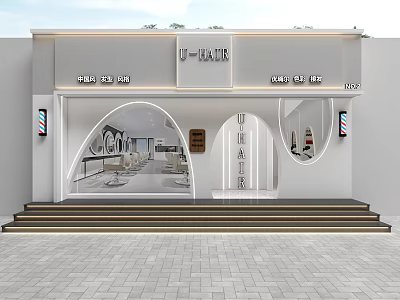 Modern U HAIR Salon Exterior With Glass Storefront And Styling Chairs Interior 3d model