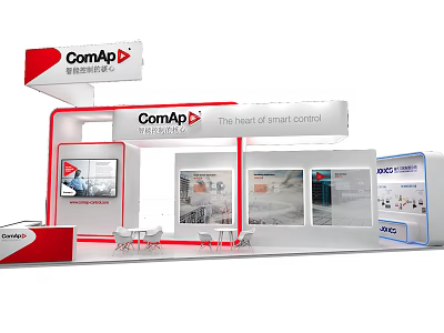 ComAp Exhibition Booth Featuring The Heart of Smart Control With Display Screens And Modern Design 3d model