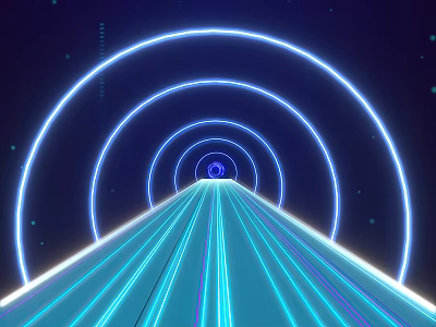 Futuristic Neon Light Tunnel With Concentric Halos Illuminated Pathway Dark Background And Small Light Spots 3d model