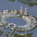 Comprehensive Aerial Urban Planning Featuring Central Island Lake Building Complex And Grid Residential Areas