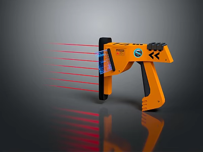 Orange Laser Gun Device With Red Laser Beams Black Grip And Control Buttons 3d model