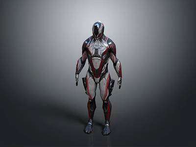 Futuristic Armored Robot Design With Silver Red Exoskeleton And Sleek Mechanical Body 3d model
