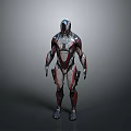 Futuristic Armored Robot Design With Silver Red Exoskeleton And Sleek Mechanical Body