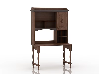 Traditional Solid Wood Desk With Shelf Cabinet And Carved Legs Design 3d model