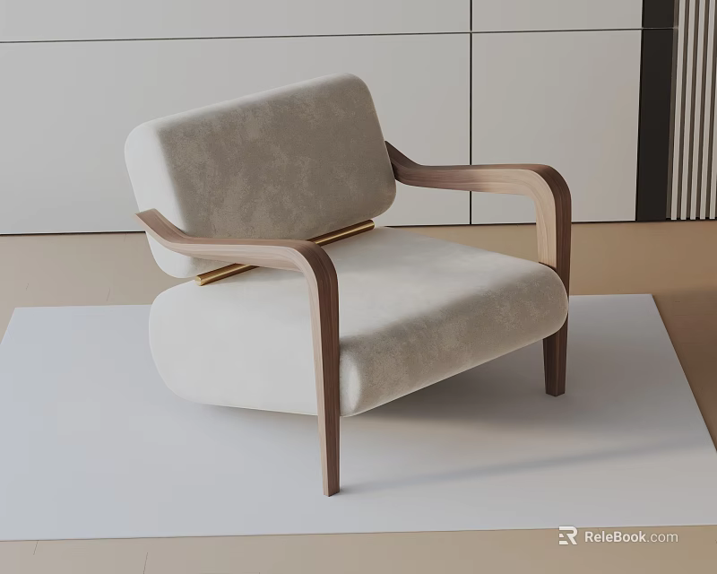 Stylish Modern Accent Chair With Light Colored Upholstery Wooden Armrests And Comfortable Design 3d model 