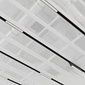 Modern White Grid Ceiling Design With Linear Lights And Black Strips 3d model